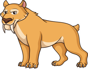 Cartoon saber tooth cat on all fours vector illustration