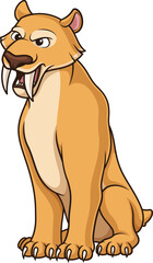 Cartoon saber tooth cat roar vector illustration