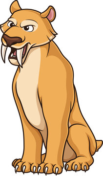 recommend clip art: Cartoon saber tooth cat roar vector illustration
