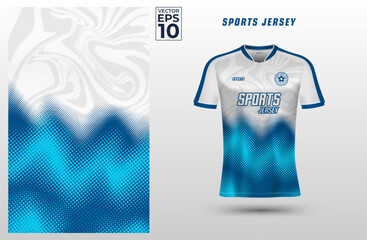 T-shirt sport jersey design template with geometric line halftone background. Sport uniform in front view. Shirt mock up for sport club. Vector Illustration