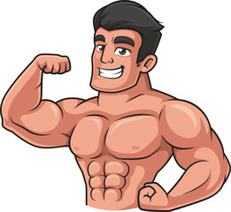 Fototapeta premium Cartoon buff man flexing vector illustration