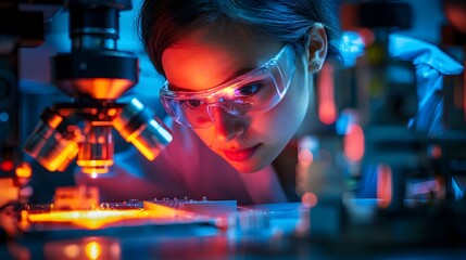 A Scientist Examining Superconducting Chip in Quantum Computing Lab