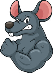 Cartoon strong rat mascot character vector illustration