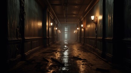 Fototapeta premium Abandoned Hallway with Eerie Atmosphere