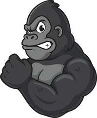 Cartoon strong gorilla mascot character vector illustration