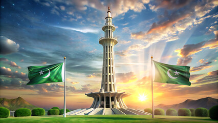 Pakistan day 14 August 1947. Pakistan map with monuments and flag of Pakistan. resolution day, national day, 25 December, 9 November, 6 September, best for use in every event and for commercial uses.
