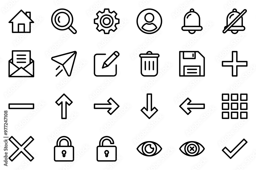 Wall mural ui icon set with detailed line style symbol collection for web
