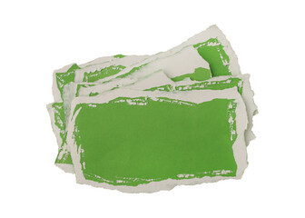 Green torn paper edge sheets isolated on transparent background