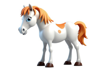 Cartoon-style cute horse, 3D high quality model, center-placed against a stark white background, gentle shadows casting, soft edges, simplistic and child-friendly, rendered in vibrant colors