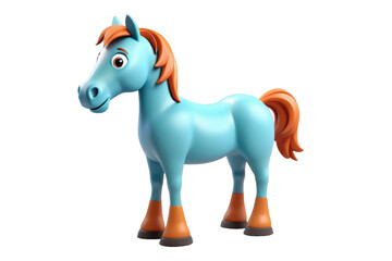 Cartoon-style cute horse, 3D high quality model, center-placed against a stark white background, gentle shadows casting, soft edges, simplistic and child-friendly, rendered in vibrant colors