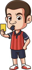 Cartoon soccer referee yellow card vector illustration