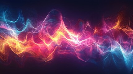 Superposition Visualized as Overlapping Waves of Color and Light Symbolizing Quantum Mechanics