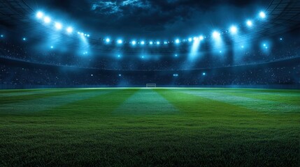 Naklejka premium Empty Football Stadium at Night with Lights