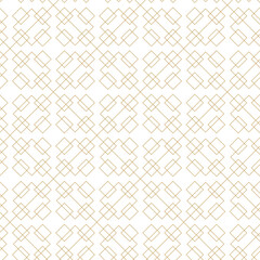 Naklejka premium Abstract geometric pattern with crosses, stripes, lines. Seamless vector background. White and gold ornament. Modern reticulated graphic design.