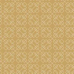Abstract geometric pattern with crosses, stripes, lines. Seamless vector background. White and gold ornament. Modern reticulated graphic design.