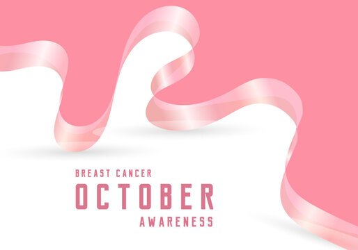A breast cancer awareness symbol, vector illustration. The breast canner ribbins concept design with text-Breast cancer awareness, Realistic pink ribbon