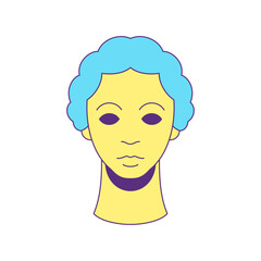 Y2k comic sculpture man head blue hair summer groovy contoured icon vector flat illustration. Male antique monument portrait contemporary pop art avatar funky punk poster t shirt print