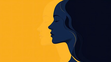 Abstract human profile in profile using yellow and navy blue vector illustration against a solid background striking and elegant