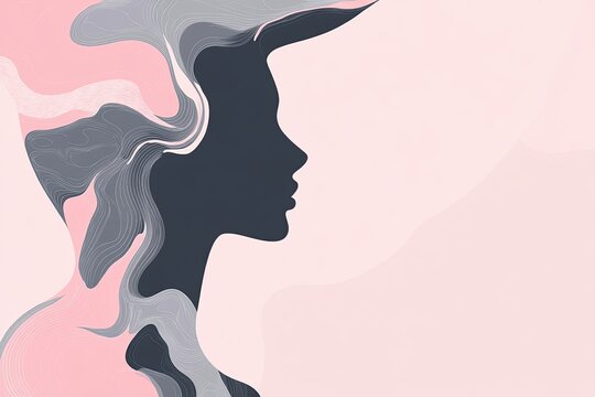 Graceful abstract human figure in profile with pink and grey vector illustration on a solid background sleek and contemporary