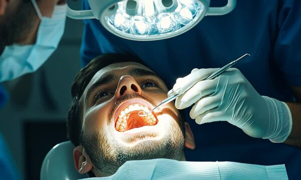 A dentist performs a dental exam
