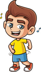 Cartoon caucasian boy dancing vector illustration