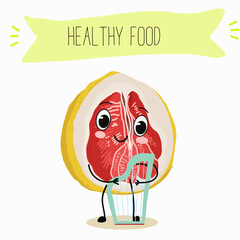 Pomelo fruit, tropical exotic citrus, vector isolated food icon, funny character. Pummelo or shaddock fruits , tropic farm juicy exotic fruits harvest, sweet fruity dessert. Hand drawn vector.