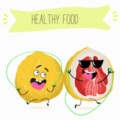 Pomelo fruit, tropical exotic citrus, vector isolated food icon, funny character. Pummelo or shaddock fruits , tropic farm juicy exotic fruits harvest, sweet fruity dessert. Hand drawn vector.