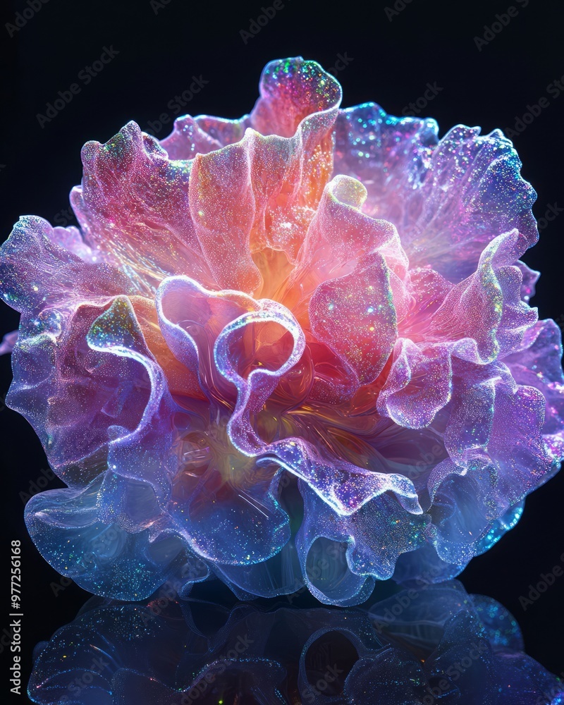 Canvas Prints A vibrant, translucent jellyfish-like structure glowing in colors.