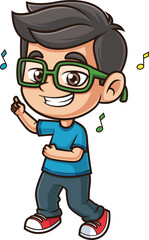 Cartoon nerdy kid dancing vector illustration