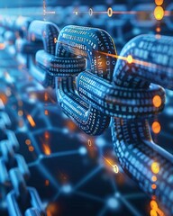 Digital blockchain chain on matrix background