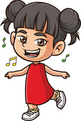 Cartoon asian girl dancing vector illustration