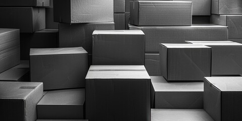 A stack of boxes in monochrome tones, ideal for use in abstract or minimalist designs