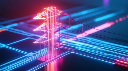 Naklejka premium AI-enhanced smart grid management, digital power distribution, neon data flows