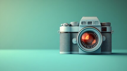 A camera icon with a lens flare effect, placed on a soft green background