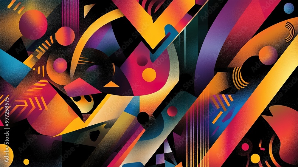 Fototapete a background filled with overlapping colorful shapes and patterns, offering a dynamic visual effect