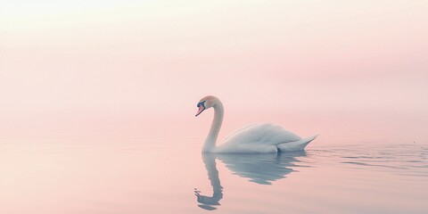 Obraz premium A serene photo of a swan gracefully swimming on a lake, its head and neck forming a perfect S-shape, symbolizing elegance. 