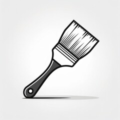 Monochrome Flat Illustration of a Paintbrush with Fine Bristles and a Curved Wooden Handle Casting a Soft Shadow. Minimalist Art for DIY, Painting, and Home Improvement Themes Vector Logo Icon