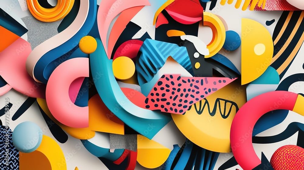 Fototapete a background filled with overlapping colorful shapes and patterns, offering a dynamic visual effect