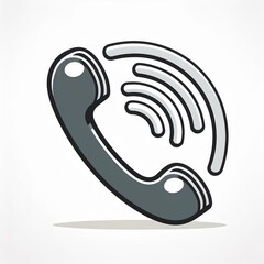 Vintage Retro Telephone Icon with Sound Waves in Minimalist Black-and-White Line Art Style Symbolizing Communication, Technology, or Customer Support. Isolated Illustration on Light Background Vector