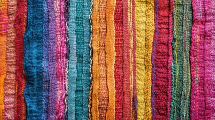 A high-resolution image of a handmade textile texture, featuring intricate, handwoven patterns in vibrant colors, ideal for adding a touch of artisanal craftsmanship to any design.