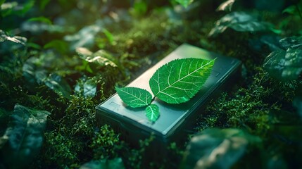 Environmentally Friendly Energy Storage Symbolized by Green Leaf and Battery Icon