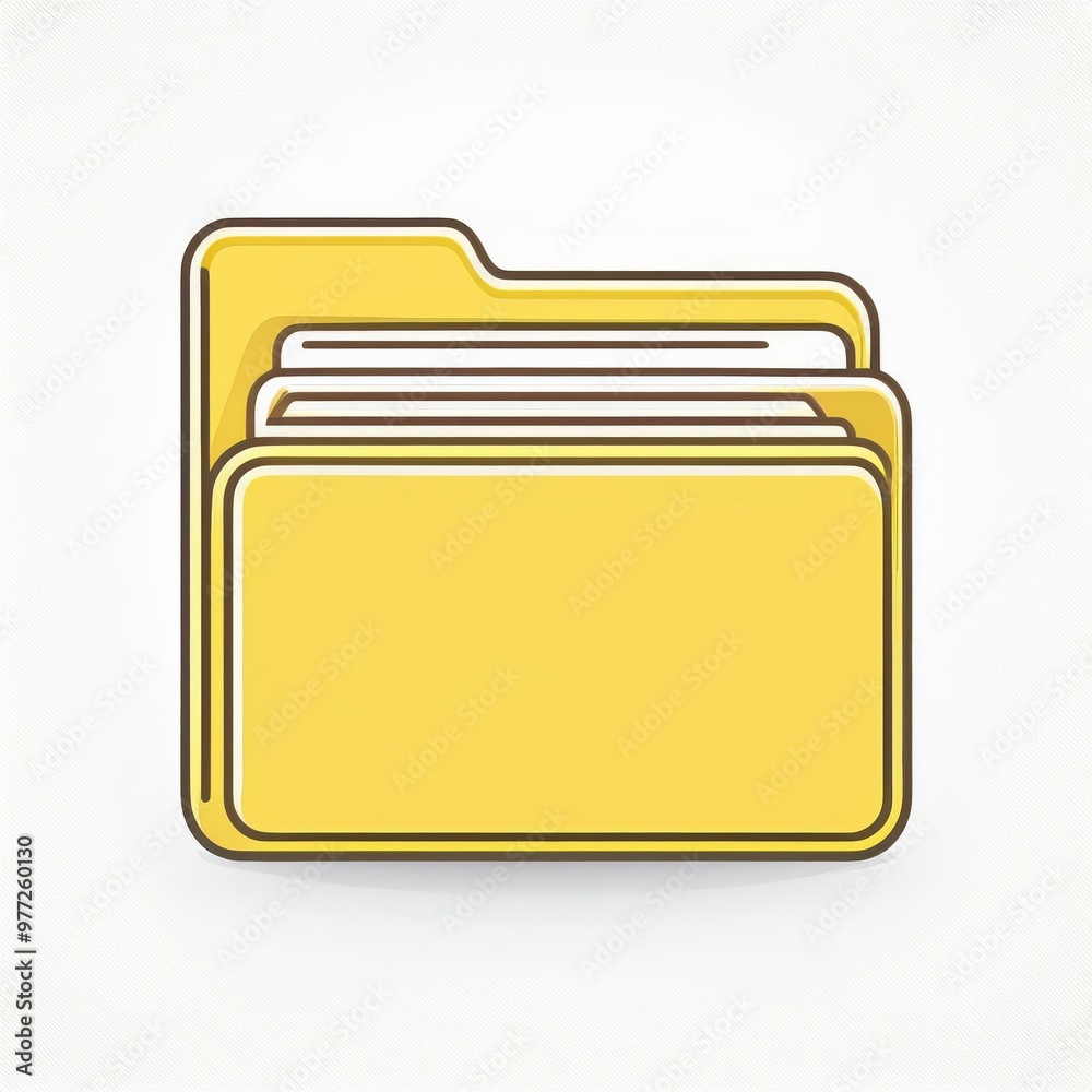 Aufkleber Minimalist Gray File Folder Icon with Bold Black Outline and Soft Shadow Effect on a Light Background, Representing Organization, Document Management, and Digital Storage Systems. Vector Logo Icon 