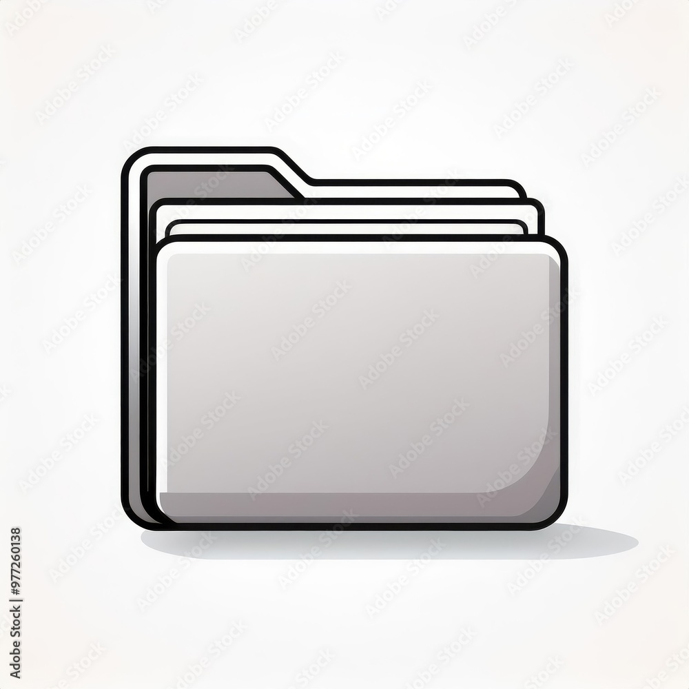 Aufkleber Minimalist Gray File Folder Icon with Bold Black Outline and Soft Shadow Effect on a Light Background, Representing Organization, Document Management, and Digital Storage Systems. Vector Logo Icon 