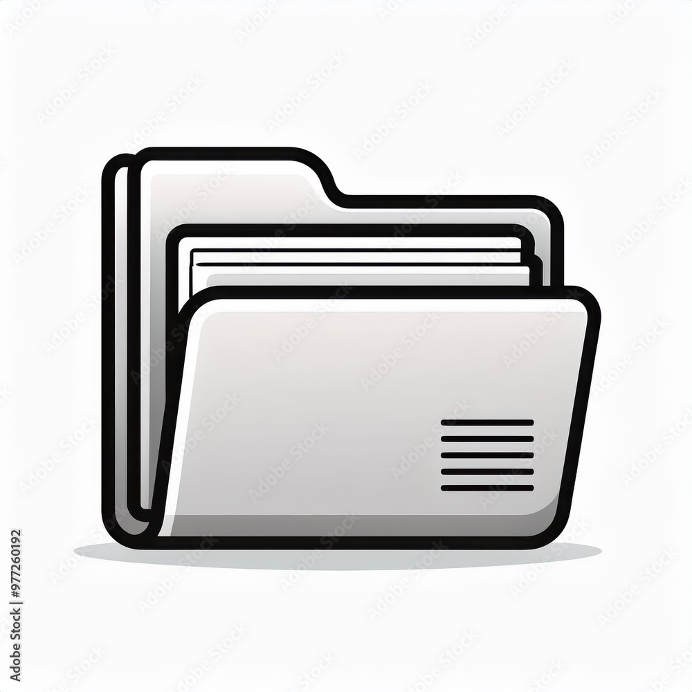 Aufkleber Minimalist Gray File Folder Icon with Bold Black Outline and Soft Shadow Effect on a Light Background, Representing Organization, Document Management, and Digital Storage Systems. Vector Logo Icon 