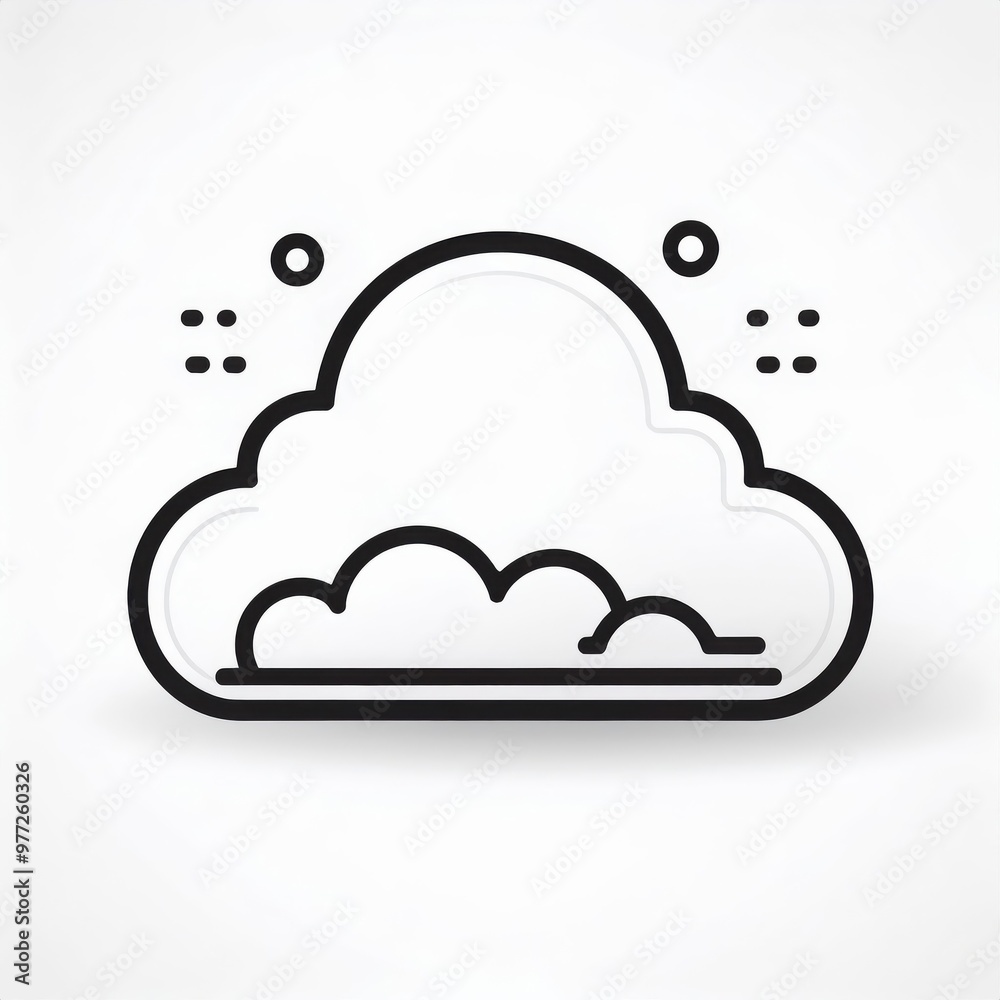 Poster minimalist black line cloud icon on white background. simplistic outline symbol representing cloud c