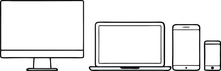 Obraz premium Set of device line icon. Computer, laptop, tablet pc and phone set