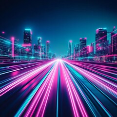 Fototapeta premium AI-powered urban ecosystems, smart infrastructure, digital data flow, neon visuals