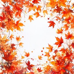 Watercolor Maple Leaves in Autumn Breeze on White Background