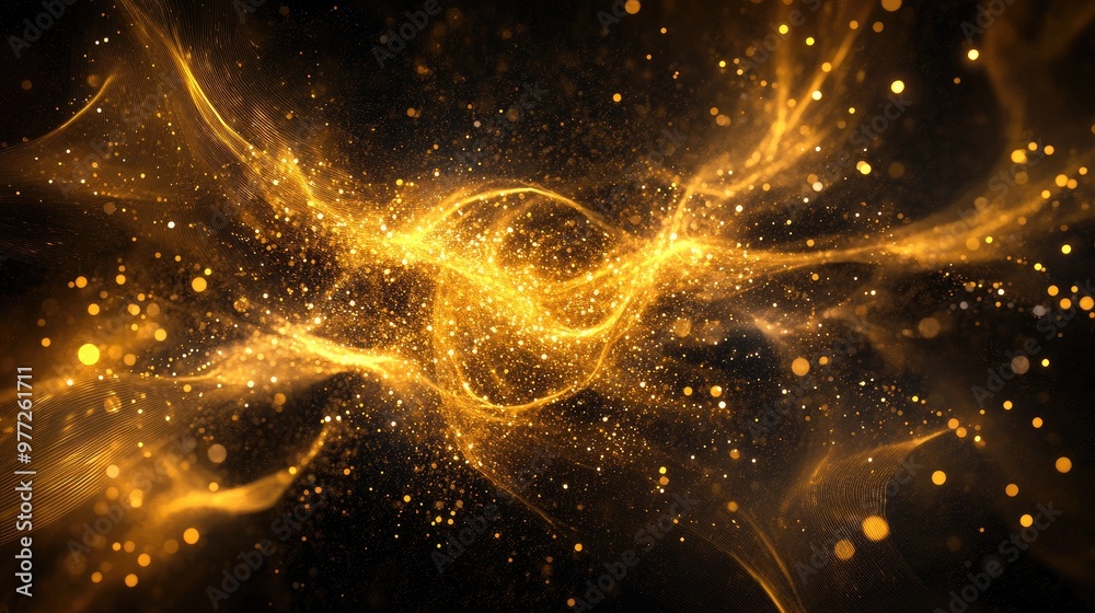 Wall mural golden bursts of energy erupting from a dark background, creating a visually striking abstract desig
