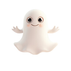 A cute cartoon ghost with a friendly smile, perfect for Halloween themes, children's events, and festive decorations, transparent background.